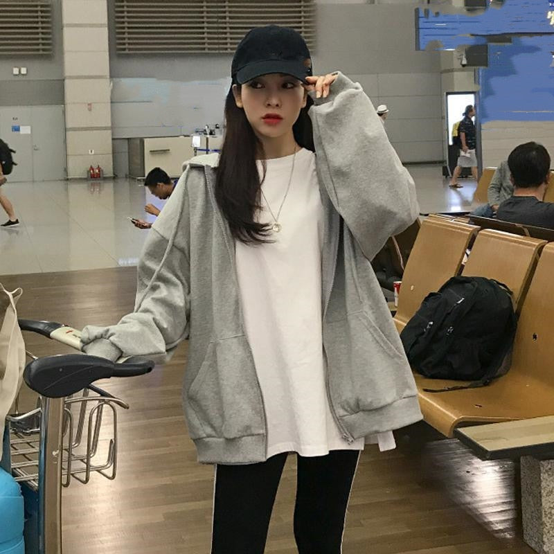 Korean style oversized zip hoodie.