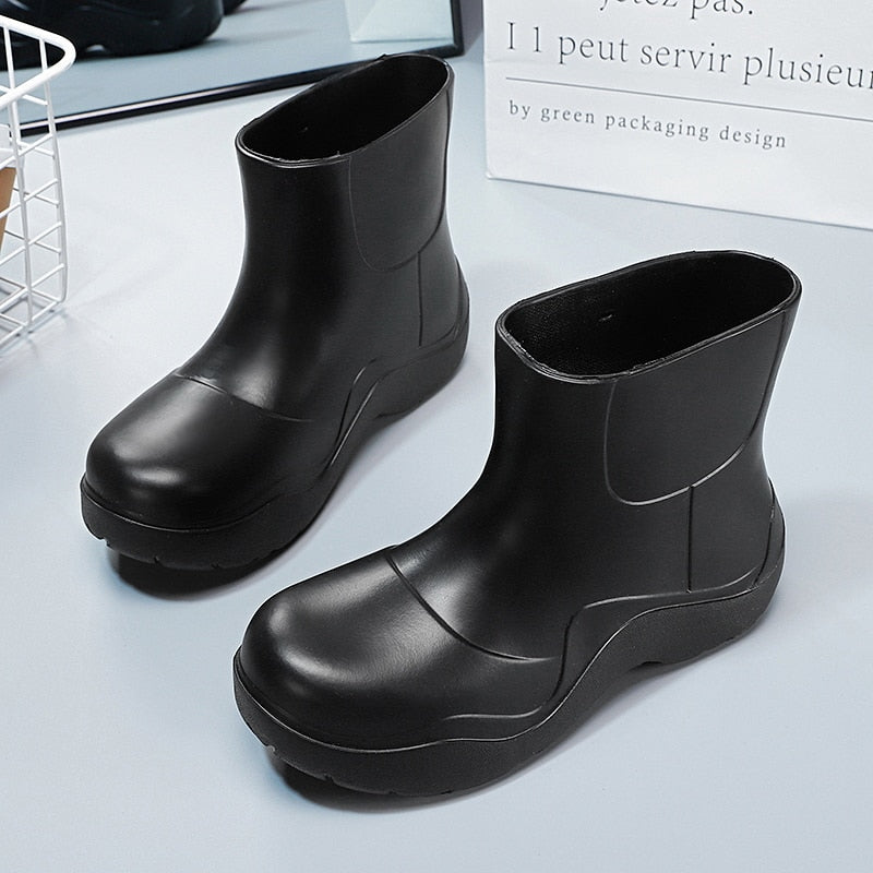 Trendy waterproof rain ankle boots.