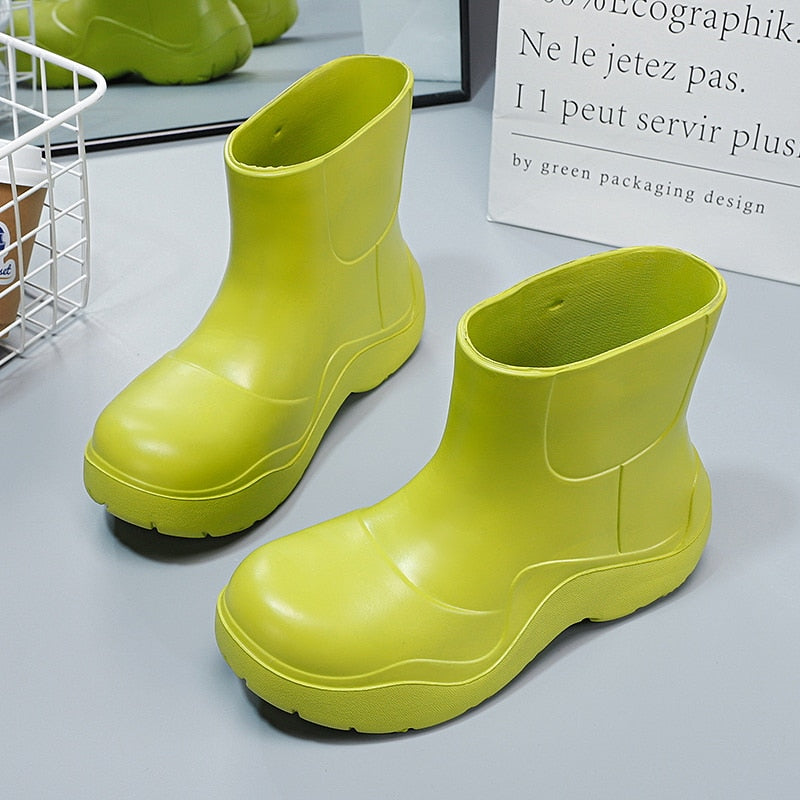 Trendy waterproof rain ankle boots.