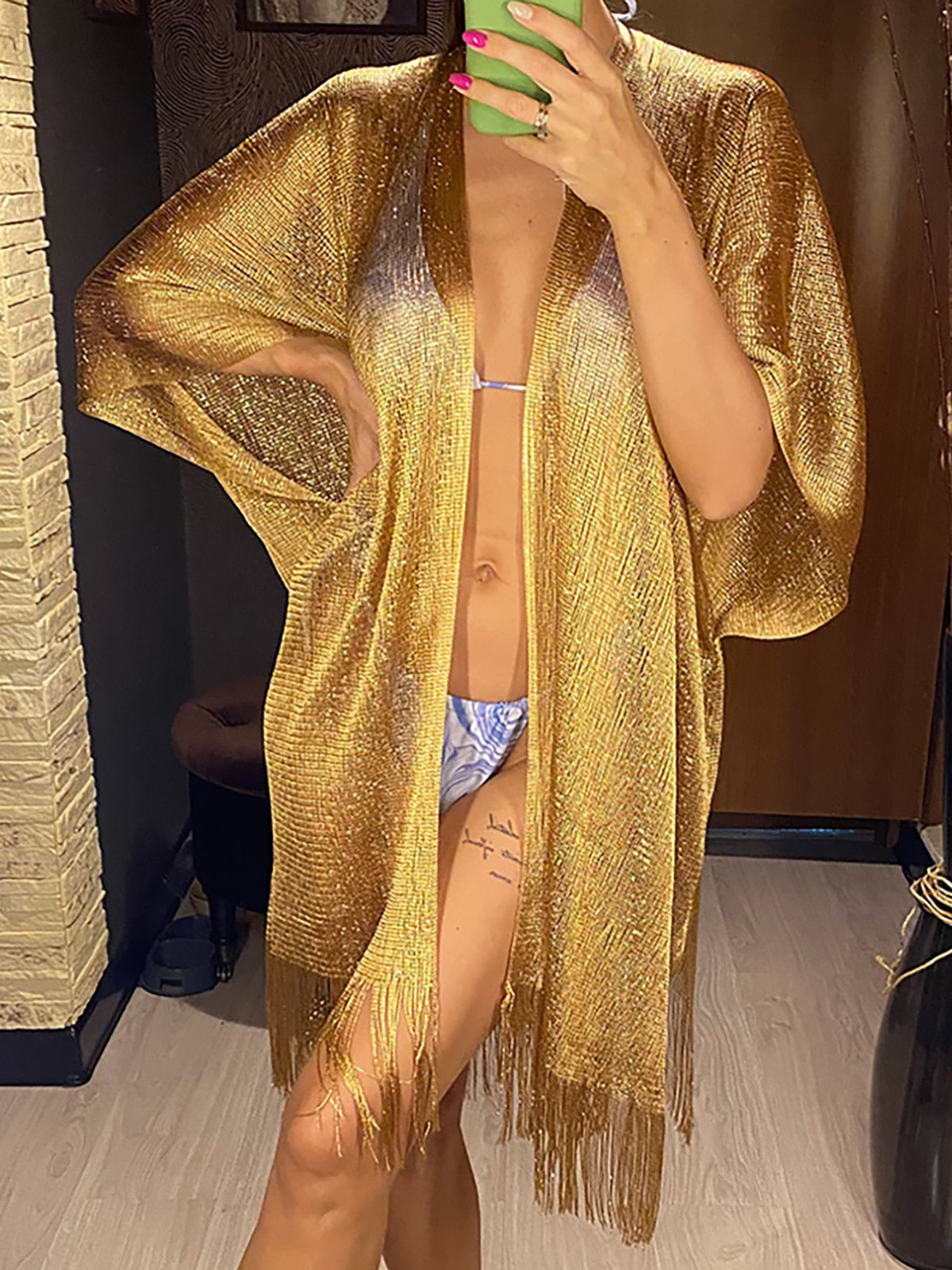 Chic tassel kimono bikini cover-up.