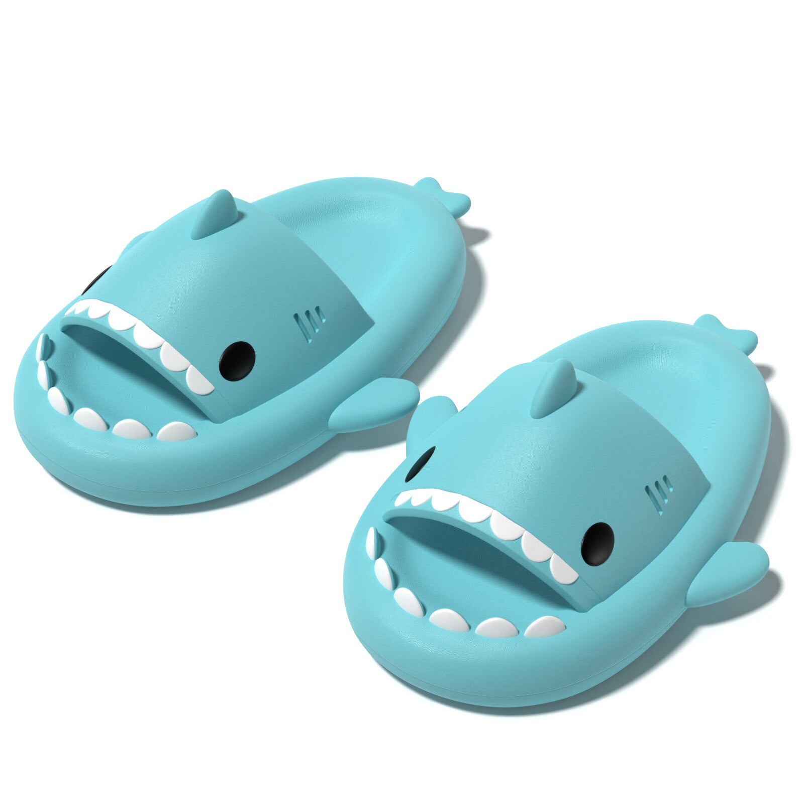 Shark platform slippers for comfort.