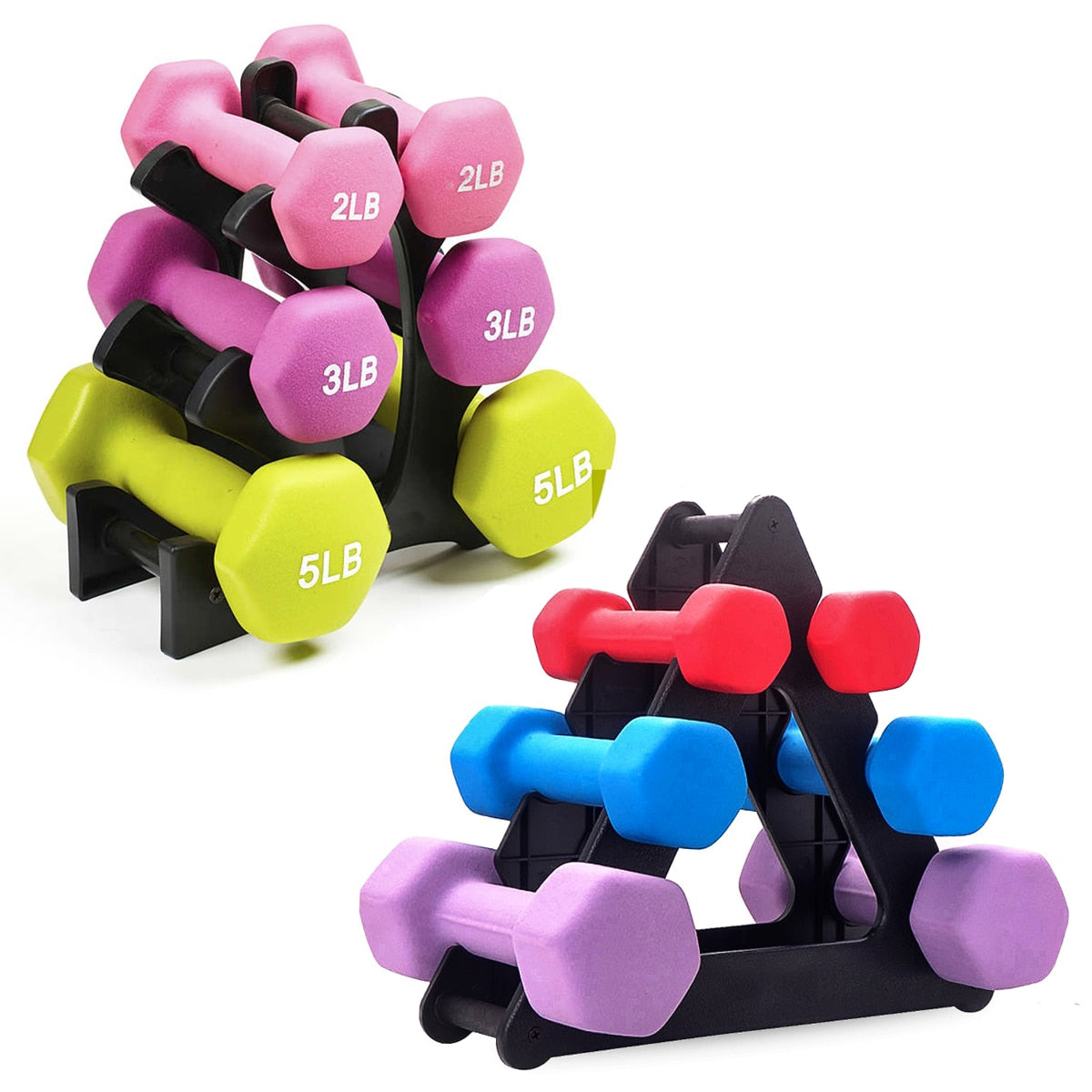 Triangle dumbbell stand for home