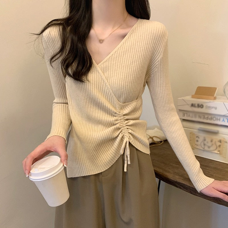 V-neck Pleated Sweater 2022 Fashion