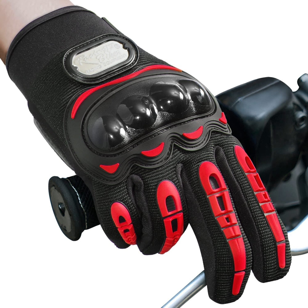 Breathable full-finger motorcycle gloves.