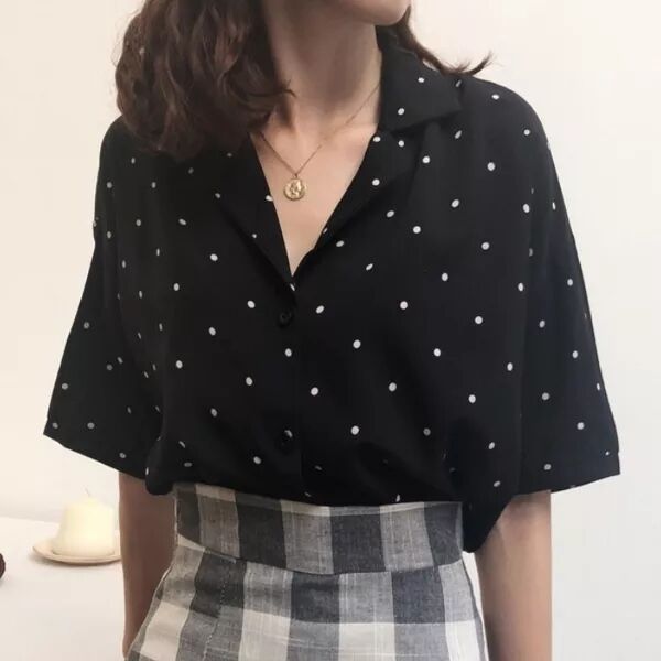 Polka dot blouses, summer shirts.