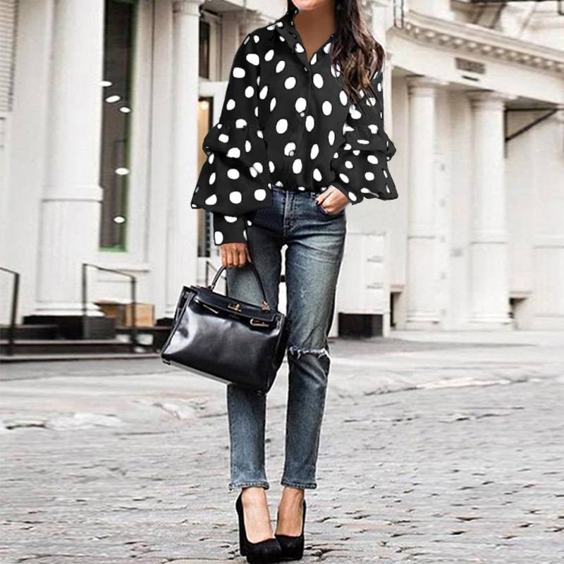 Polka dot lantern sleeve blouse.