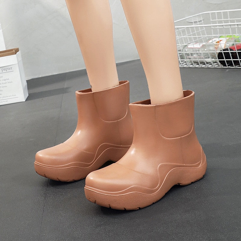 Trendy waterproof rain ankle boots.