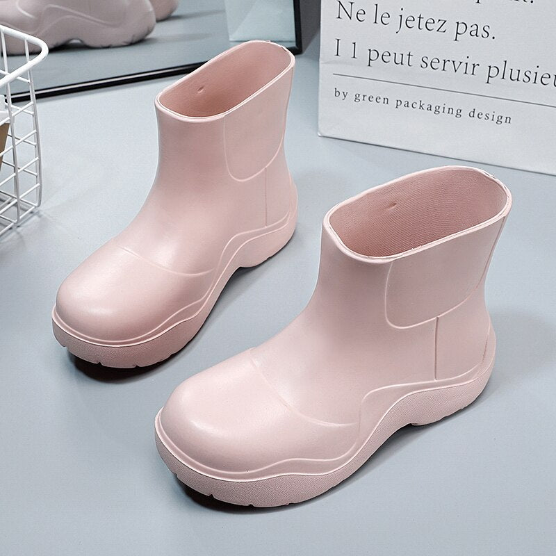 Trendy waterproof rain ankle boots.