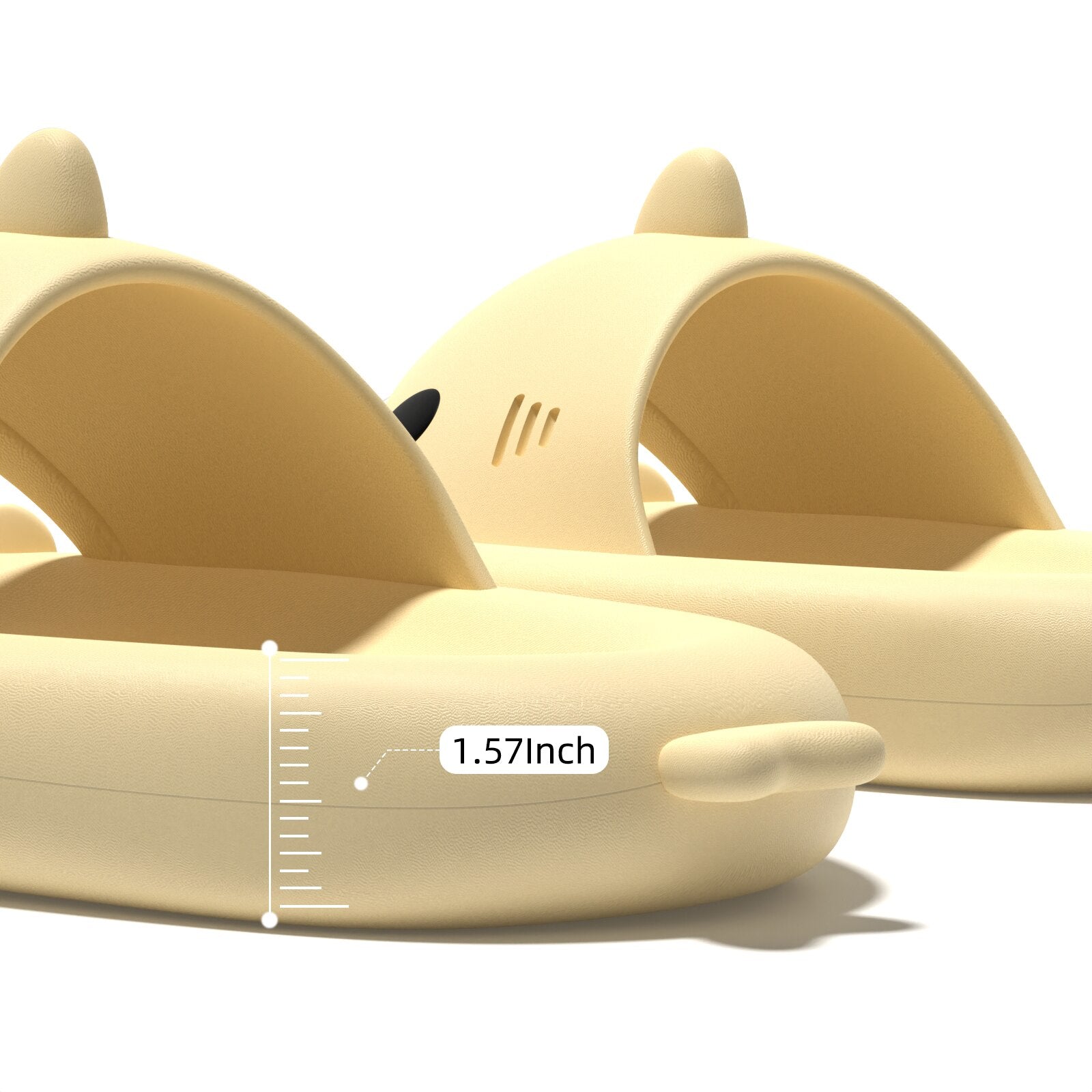 Shark platform slippers for comfort.