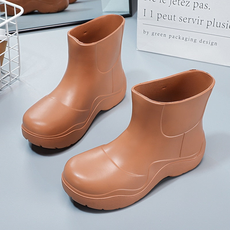 Trendy waterproof rain ankle boots.