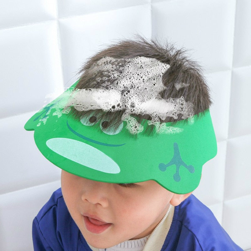 Adjustable EVA shampoo cap for babies.