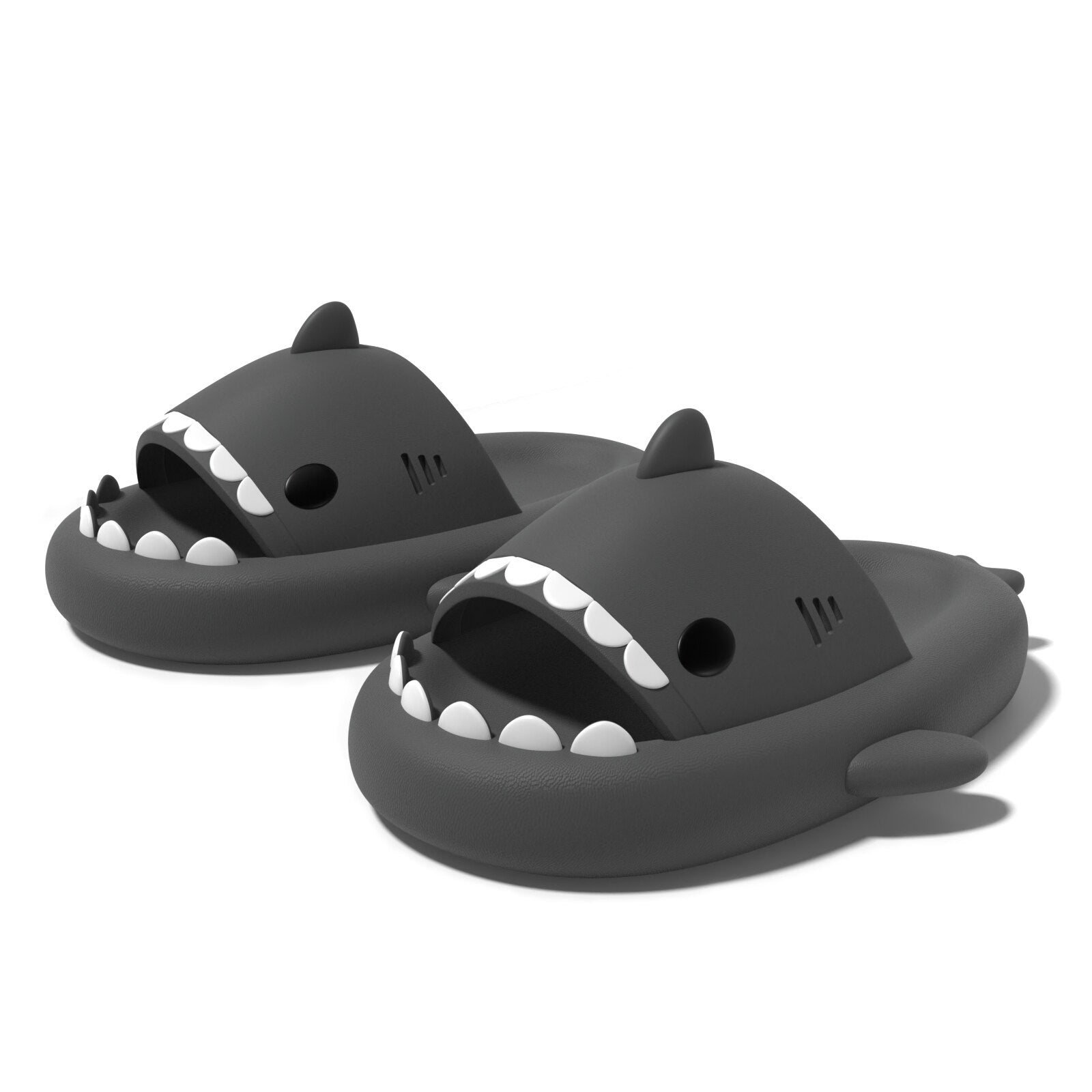 Shark platform slippers for comfort.