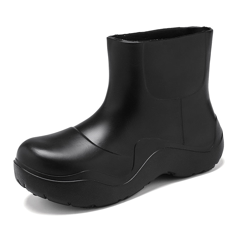 Trendy waterproof rain ankle boots.