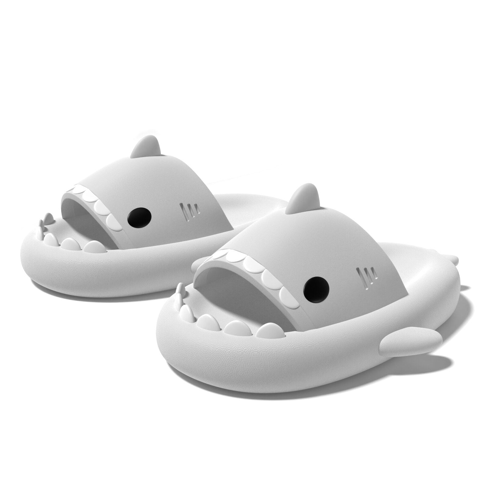 Shark platform slippers for comfort.