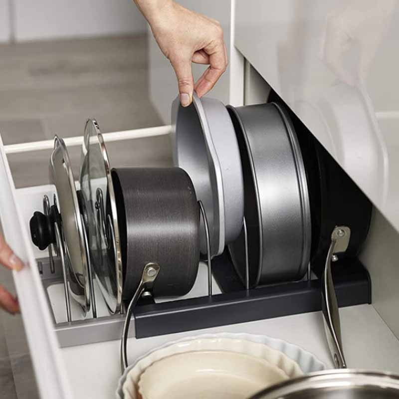 Kitchen pot and pan organizer.