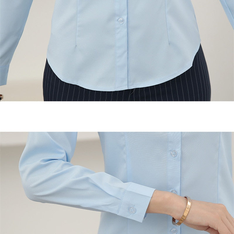 Fashionable Korean white office blouse.