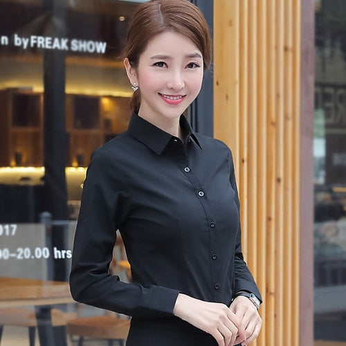 Fashionable Korean white office blouse.