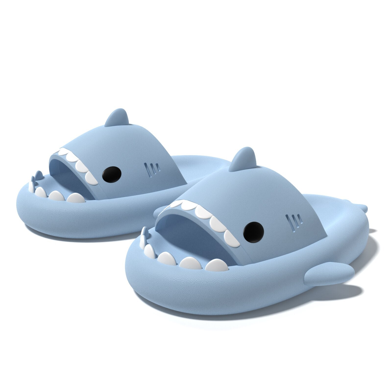 Shark platform slippers for comfort.