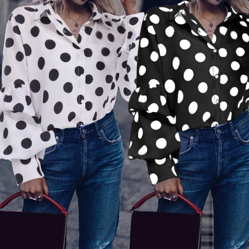 Polka dot lantern sleeve blouse.