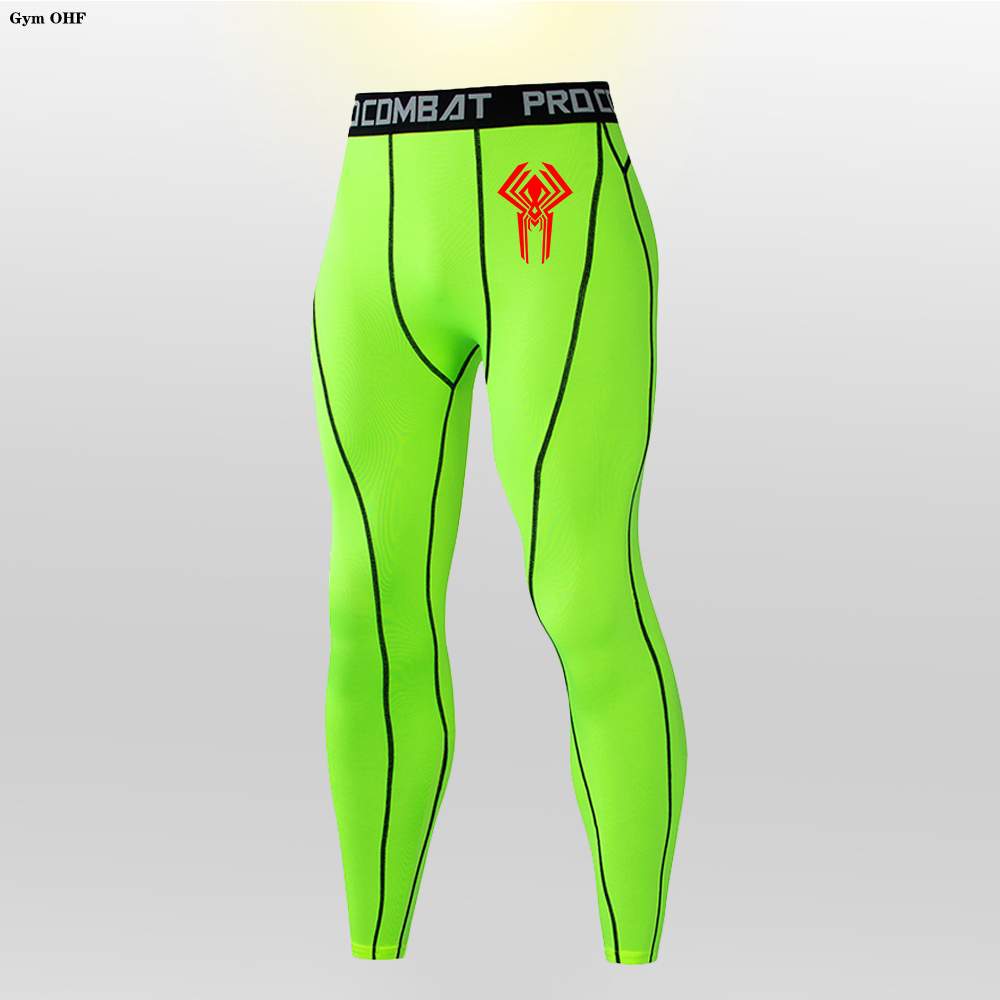 Superhero-themed compression pants for men.