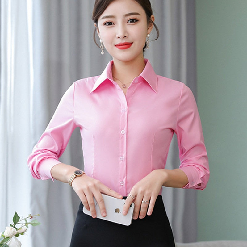 Fashionable Korean white office blouse.