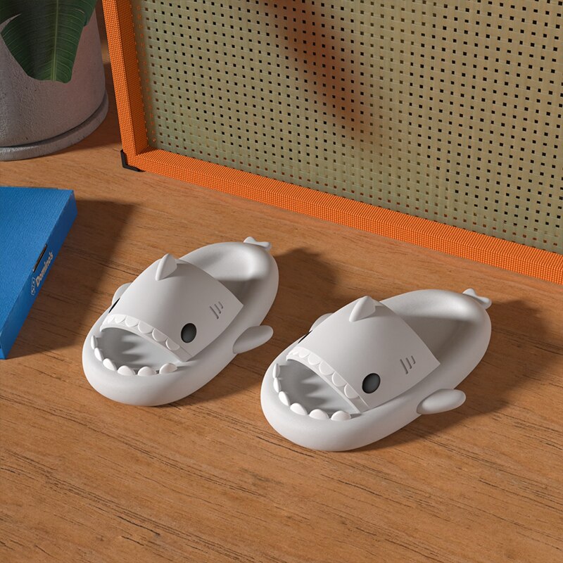 Shark platform slippers for comfort.