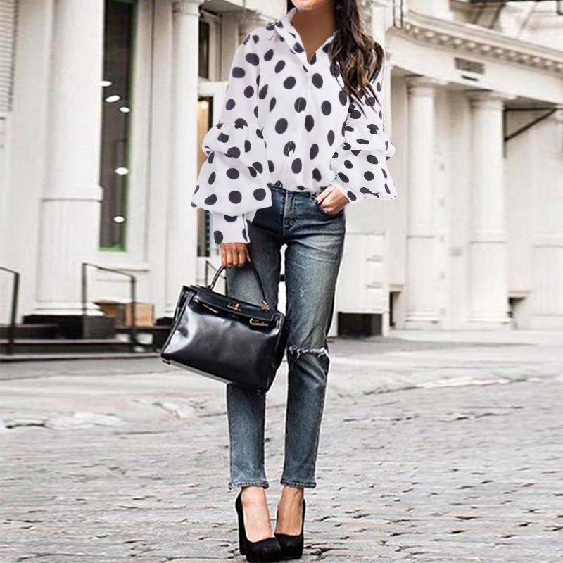 Polka dot lantern sleeve blouse.