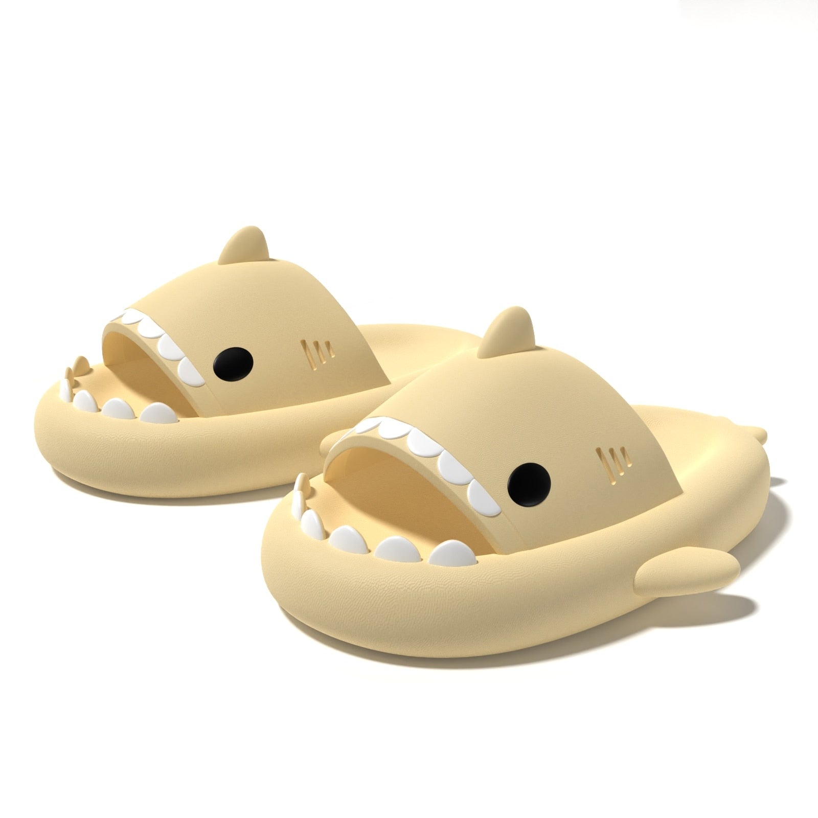 Shark platform slippers for comfort.