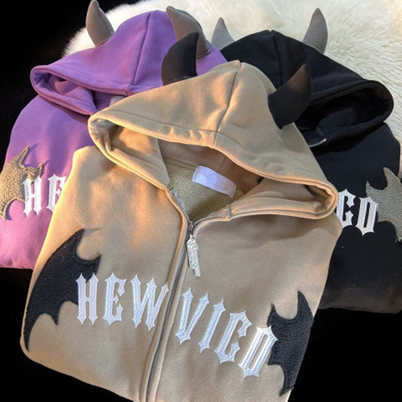 Retro devil horn hoodies for women.