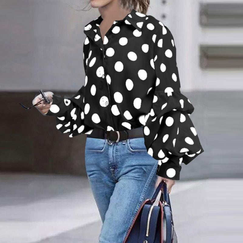 Polka dot lantern sleeve blouse.