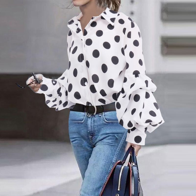 Polka dot lantern sleeve blouse.