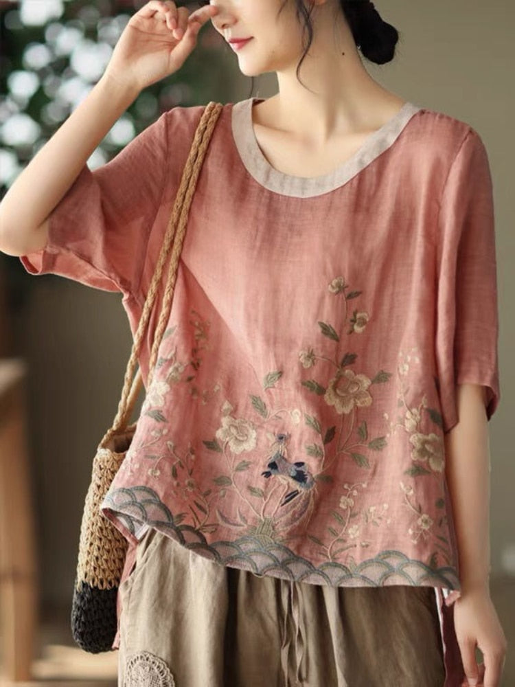 Classic embroidered floral blouse: Women's.