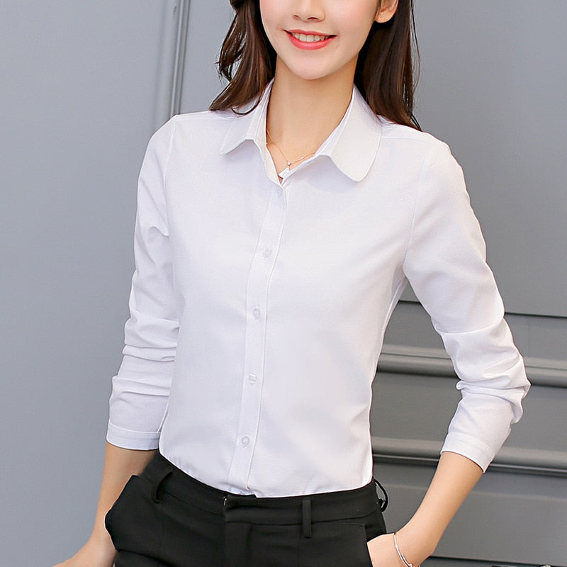 Fashionable Korean white office blouse.