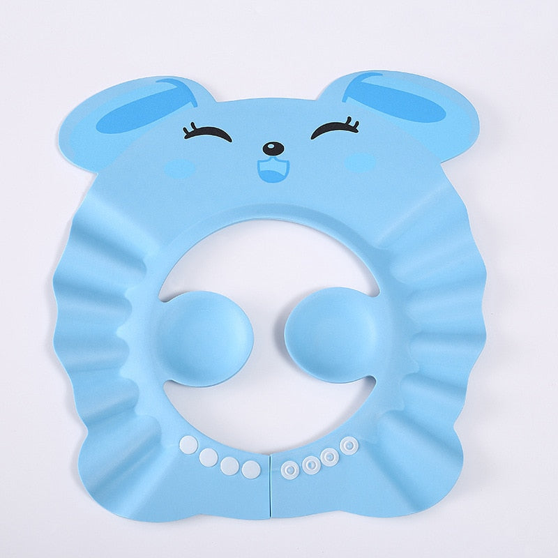 Adjustable EVA shampoo cap for babies.